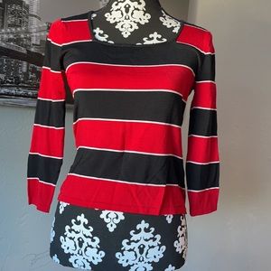 EXPRESS striped graphic blouse red & blue navy